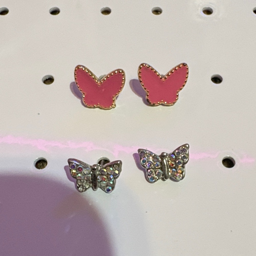 4 for 18$ 🔥 Pink Butterfly Stud Earring Duo - Sparkle and Enamel